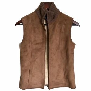 Vintage Vest Ann Taylor Petites Suede Wool Lined Zip Up Ski 90s Faux Fur XS